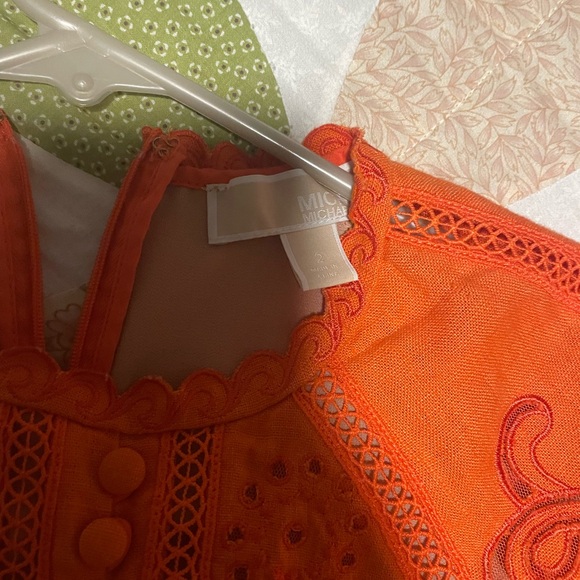 Michael Kors Floral Embroidered Hemp Mini Dress Orange size 2 - Picture 4 of 4
